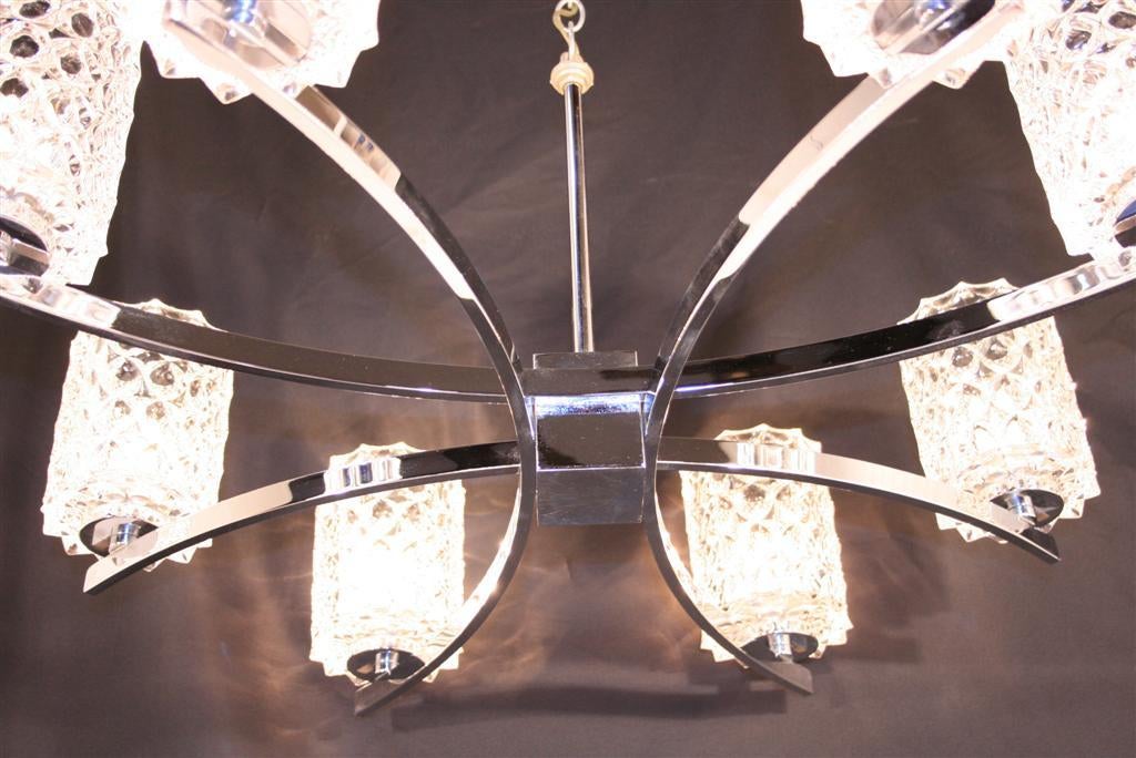 German Kaiser Leuchten Thousand Eyes Glass Shades Chrome Chandelier, Mid-Century Modern For Sale