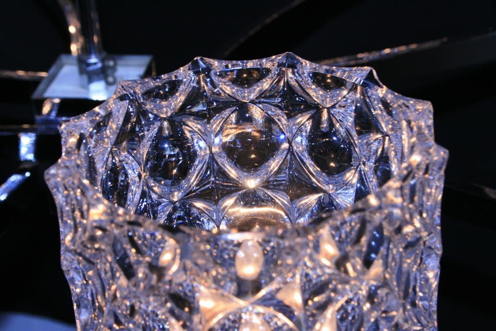 Mid-20th Century Kaiser Leuchten Thousand Eyes Glass Shades Chrome Chandelier, Mid-Century Modern For Sale