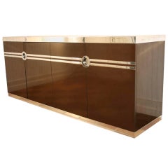 Pierre Cardin Chocolate Brown & Chrome 4 Door Credenza Cabinet