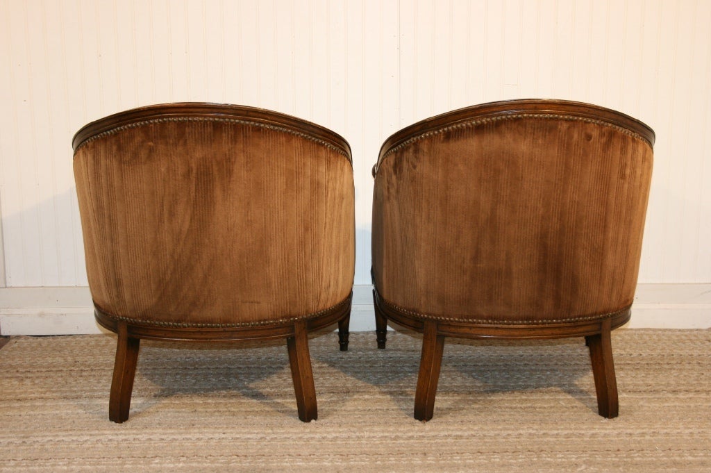 Pair 1950's Neoclassical Style Ball Form Barrel Back Club Chairs 6