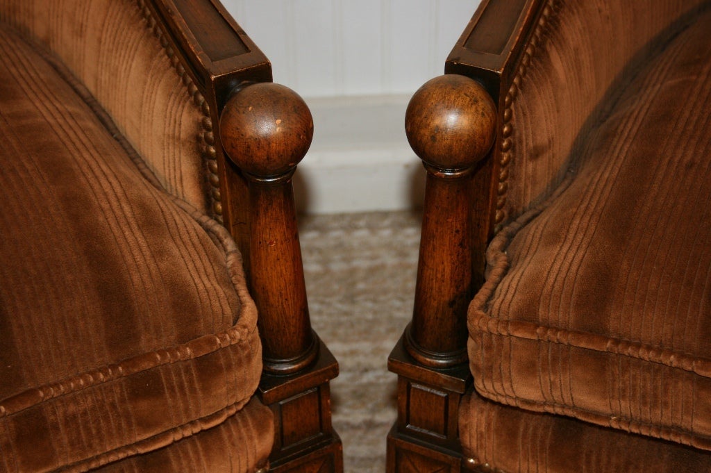 Upholstery Pair 1950's Neoclassical Style Ball Form Barrel Back Club Chairs