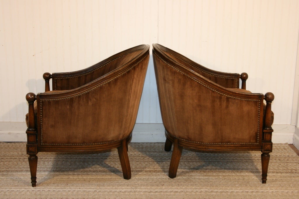 Pair 1950's Neoclassical Style Ball Form Barrel Back Club Chairs 4