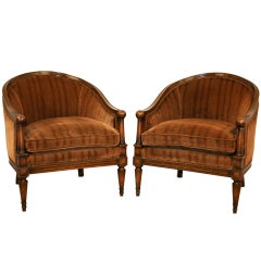 Pair 1950's Neoclassical Style Ball Form Barrel Back Club Chairs
