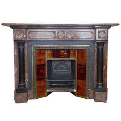 Antique Victorian Gothic Revival Rouge Royal Marble Fireplace