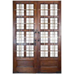 Grand 1920s Oak Copper Glazed Double Doors with Bronze Bars