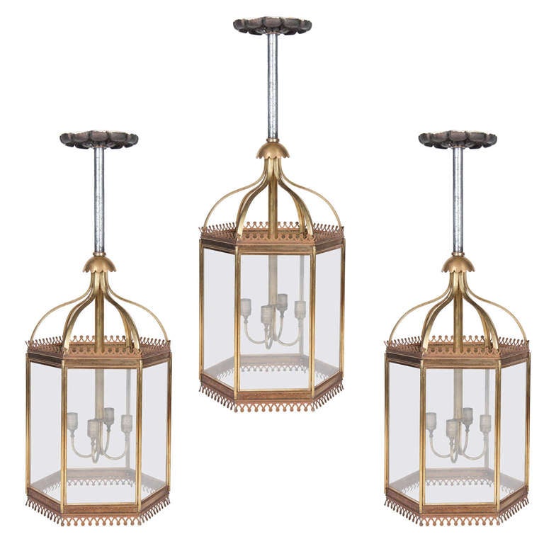 Large Georgian Style Brass and Copper Lanterns For Sale