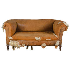 Antique Distressed Victorian Drop-End Leather Sofa