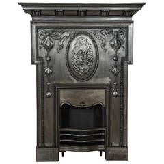 Antique Edwardian Polished Cast Iron Fireplace