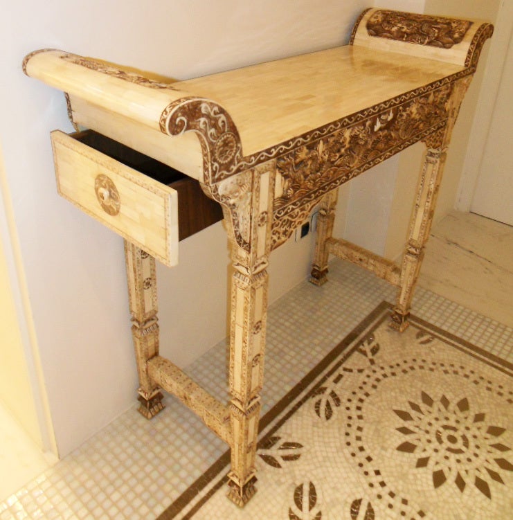 Chinese Export Console-altar Table  In Sculpted Bone For Sale