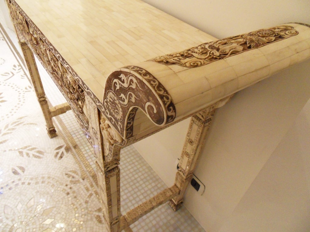 Chinese Console-altar Table  In Sculpted Bone For Sale