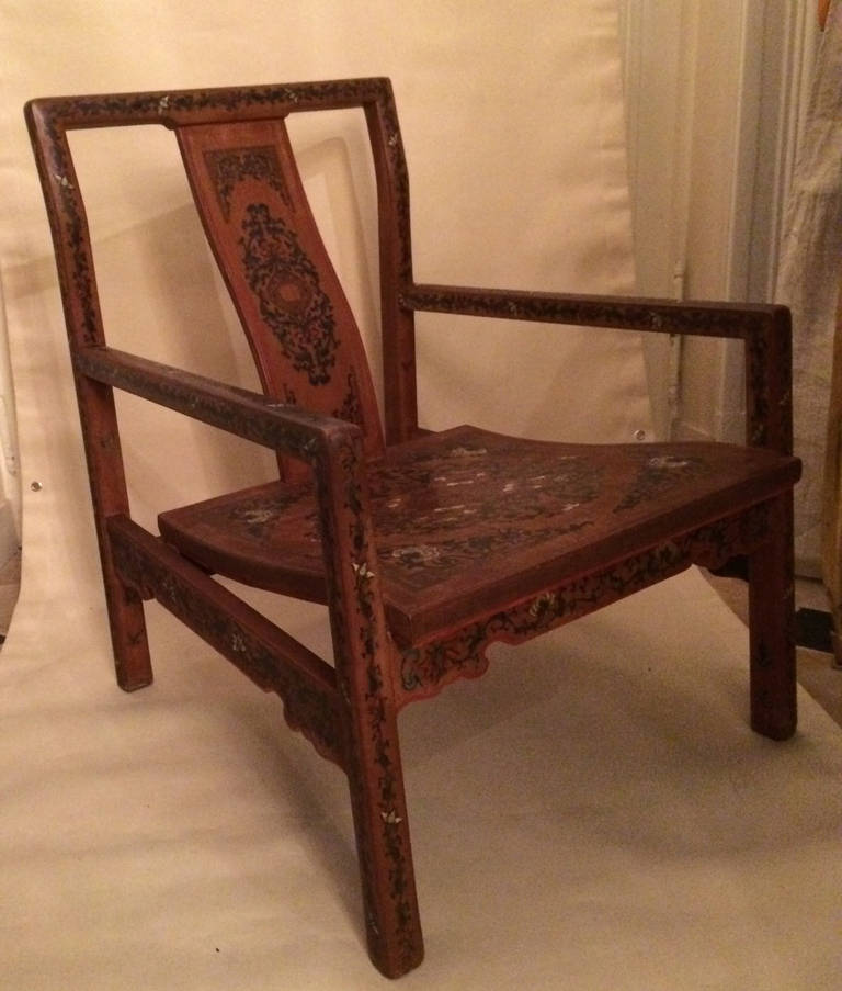 A Pair of Coromandel lacquered chines chairs