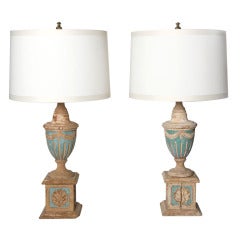 Pair French Carved Wood Urn Lamps