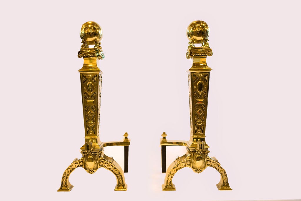Pair Cast Brass Andirons
