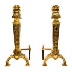 Pair Cast Brass Andirons