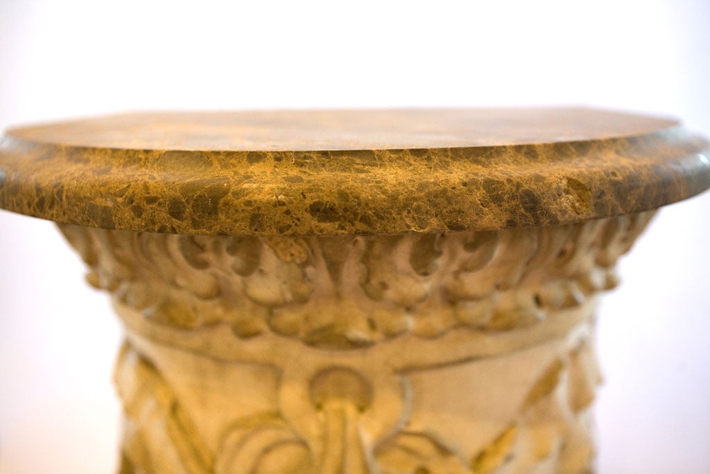 Pair Marble Top Terra Cotta Pedestals