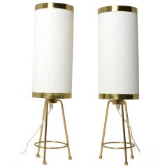 Pair Of Paavo Tynell Brass Banded Table Lamps For Taito 7