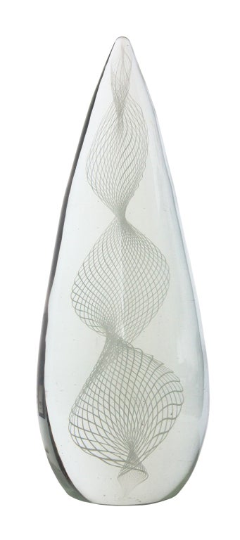 A large hand blown glass obelisk with internal canes or filigrana