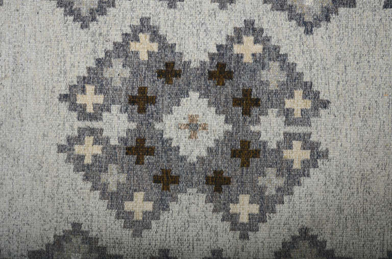 Wool Vintage Geometric Swedish Flat Weave Carpet