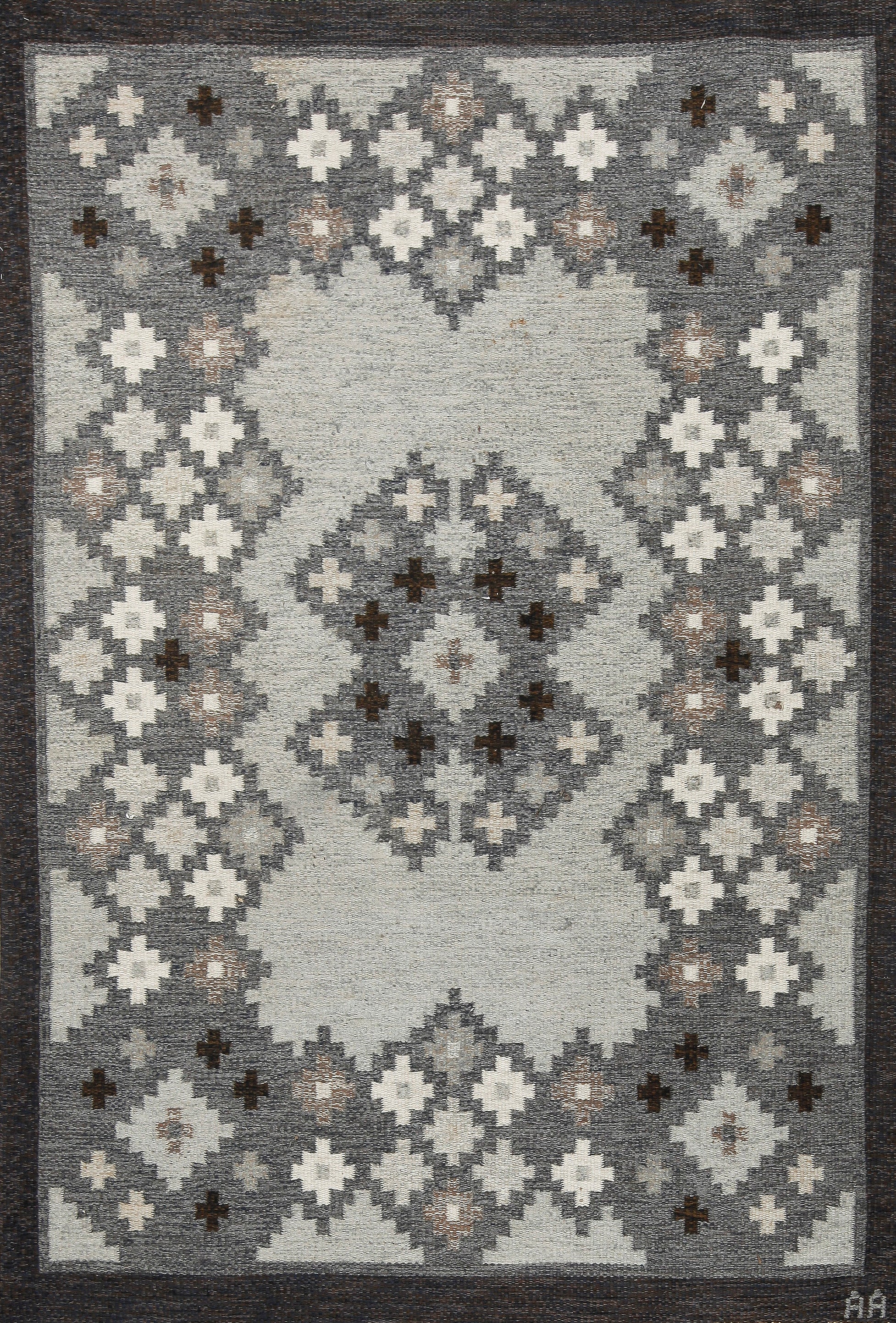 Vintage Geometric Swedish Flat Weave Carpet