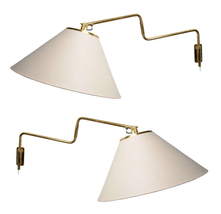 Pair of Paavo Tynell Articulated Wall Lamps In Good Condition In Toronto, Ontario