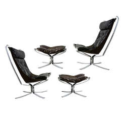 Pair of Sigurd Resell "Falcon" Lounge Chairs with Footstools