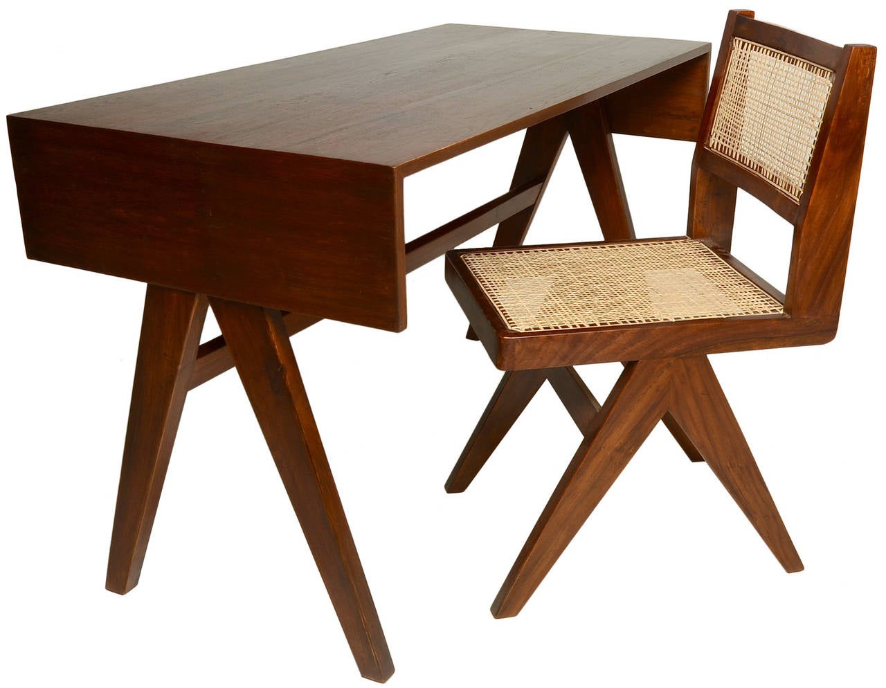 Woven Extraordinary Set of Ten Pierre Jeanneret Armless Dining Chairs