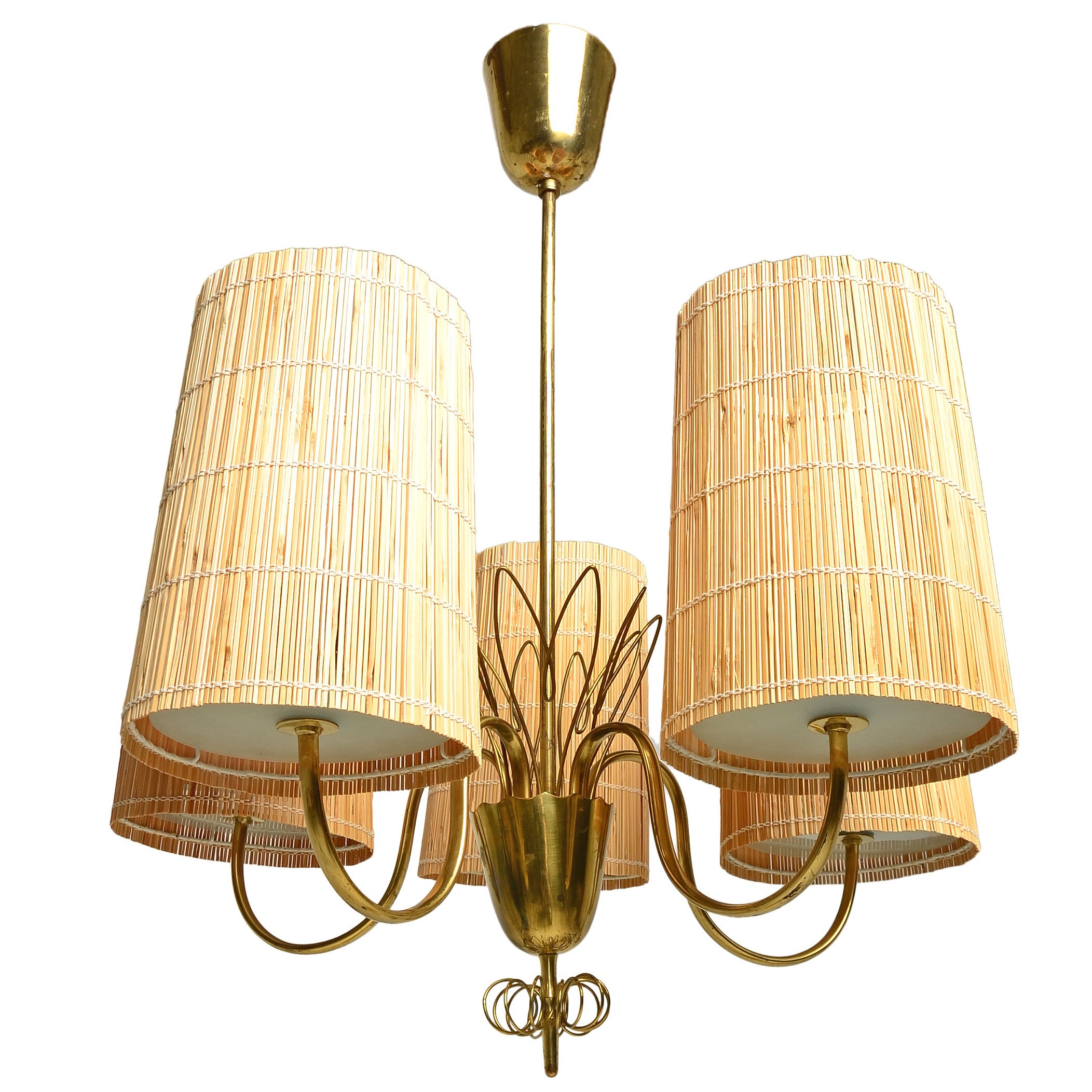 Paavo Tynell Five-Arm Chandelier with Slatted Shades