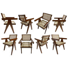 Set of Eight Jeanneret V-Leg Chairs from Chandigarh