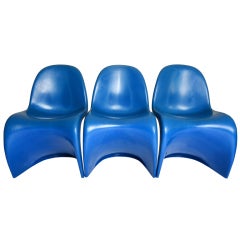 three Verner Panton "S" chairs in bright blue