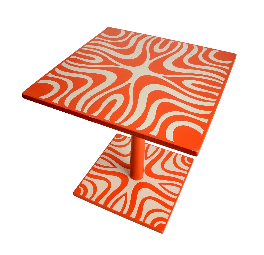 A hand-screened side table by Joyce Miller for Raymor.
A very bold and colourful piece.  A good representation of the style of the time.