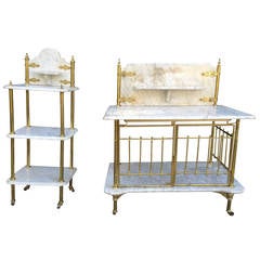 Antique 19th Century French Marble and Brass Bar or Serving Carts