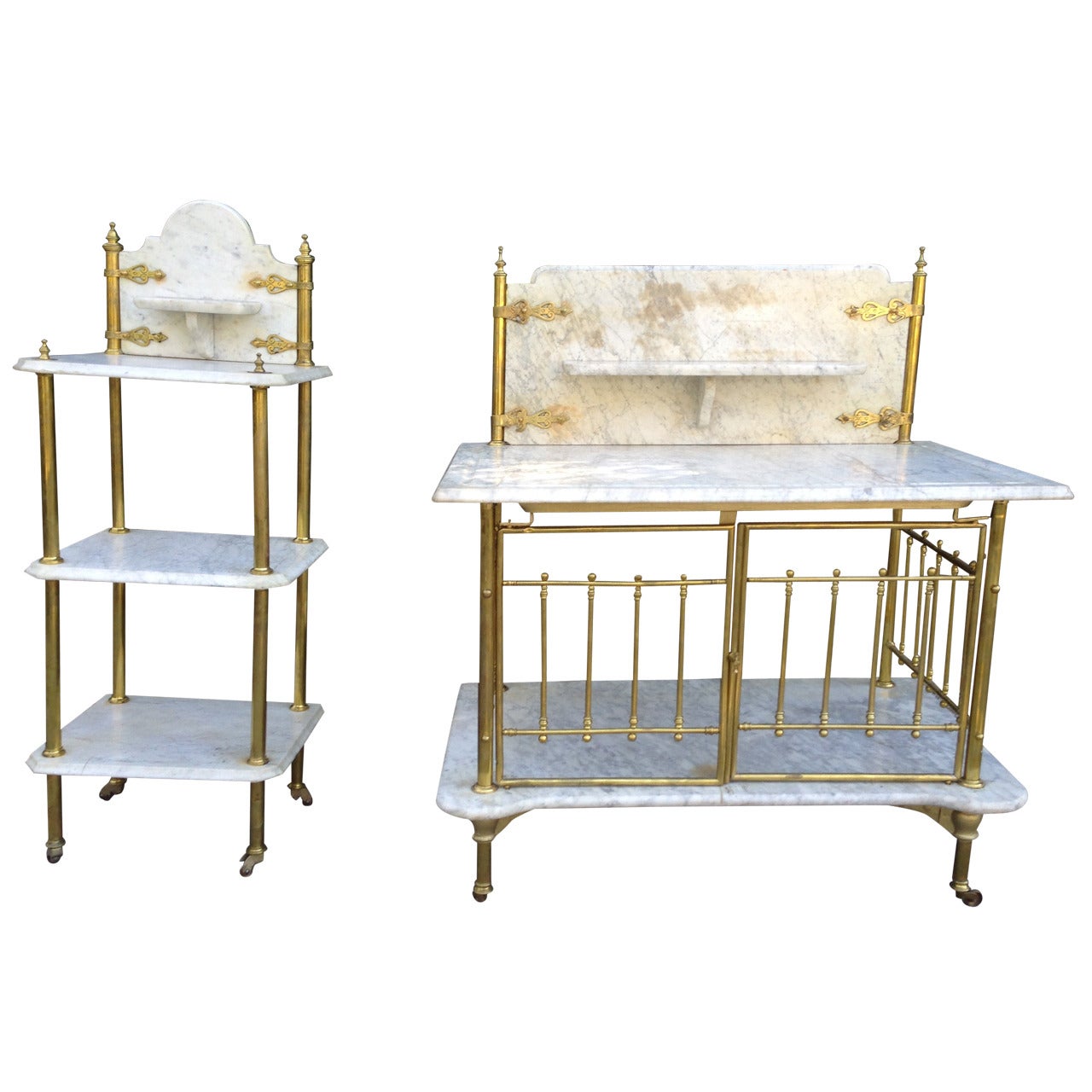 19th Century French Marble and Brass Bar or Serving Carts