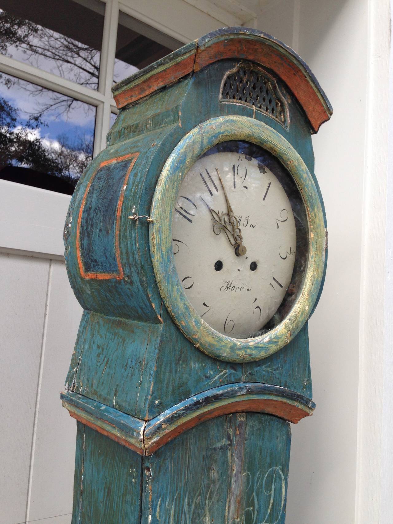 19th Century Swedish Mora Clock with Original Blue Paint 1