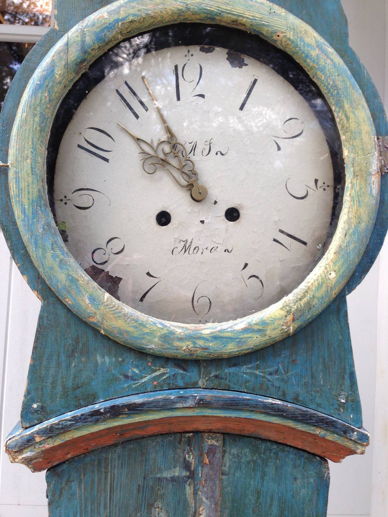 Glass 19th Century Swedish Mora Clock with Original Blue Paint