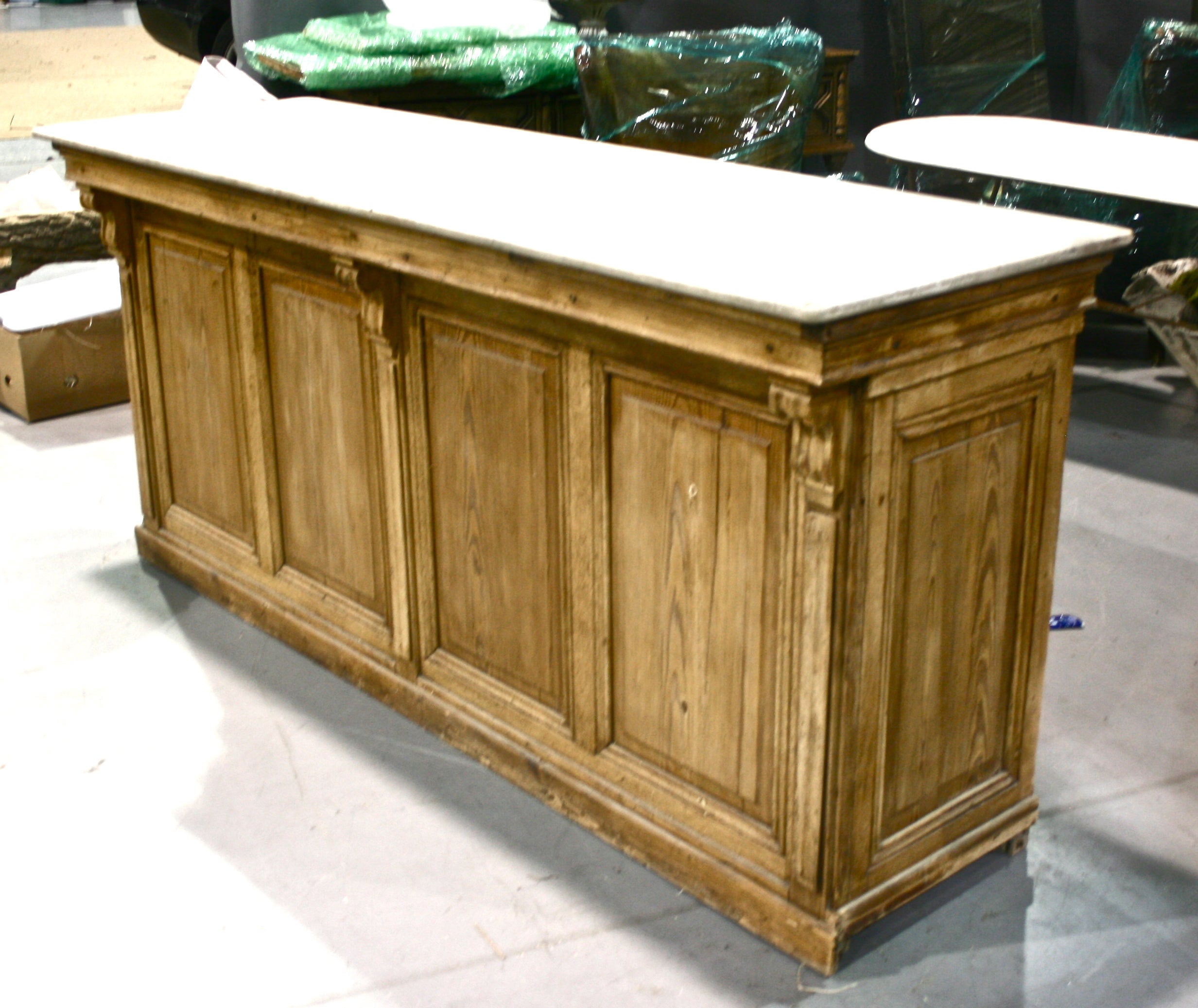 19th C. French Pine Shop Counter With Drawers