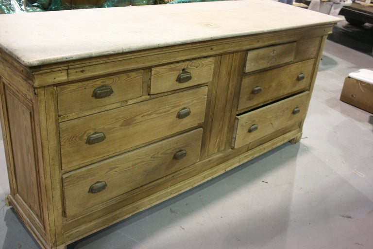 19th Century 19th C. French Pine Shop Counter With Drawers