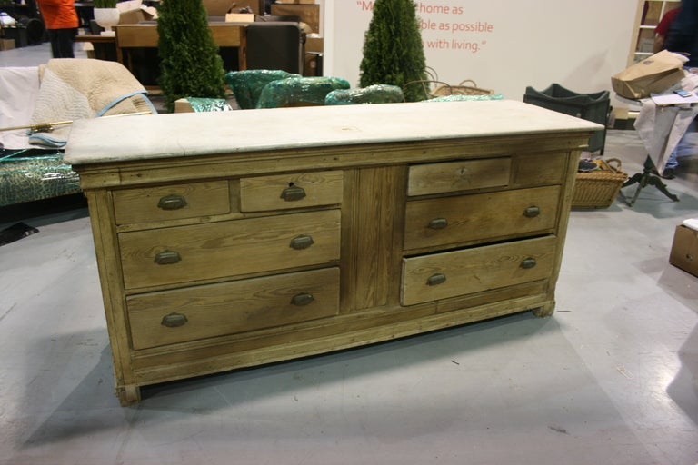 Marble 19th C. French Pine Shop Counter With Drawers