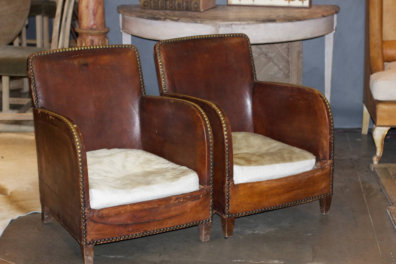 Pair of 1920s French Leather Club Chairs In Good Condition In Nashville, TN