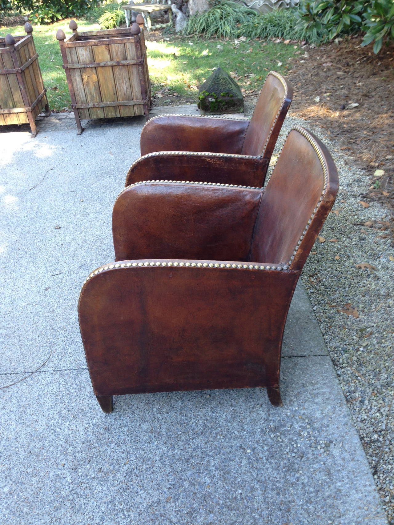 Pair of 1920s French Leather Club Chairs 5