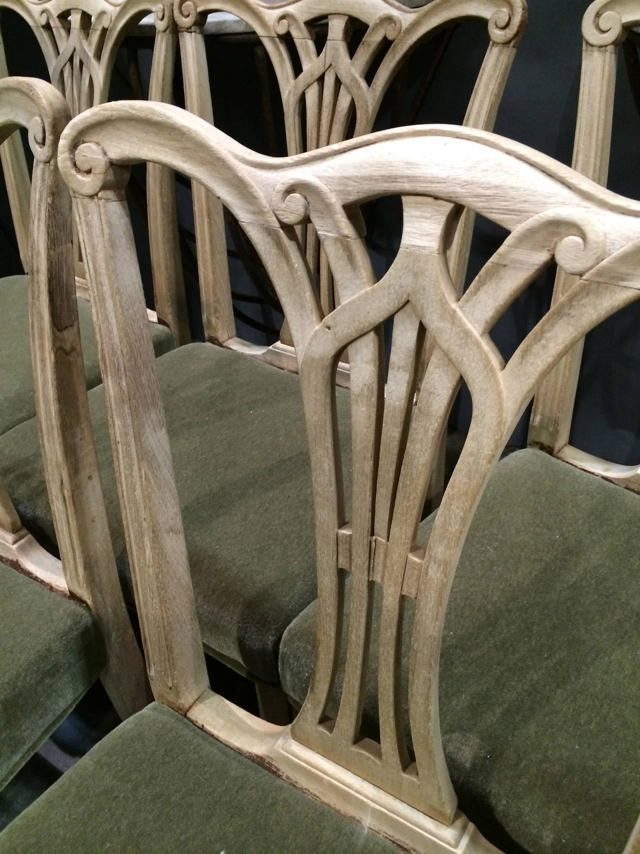 Set of Six English Bleached Oak Chippendale Style Dining Chairs In Good Condition In Nashville, TN