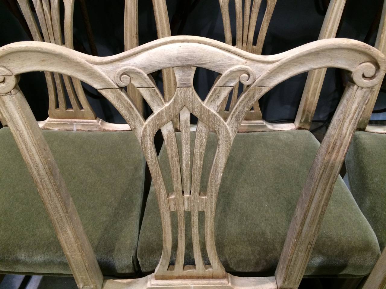 Set of Six English Bleached Oak Chippendale Style Dining Chairs 1