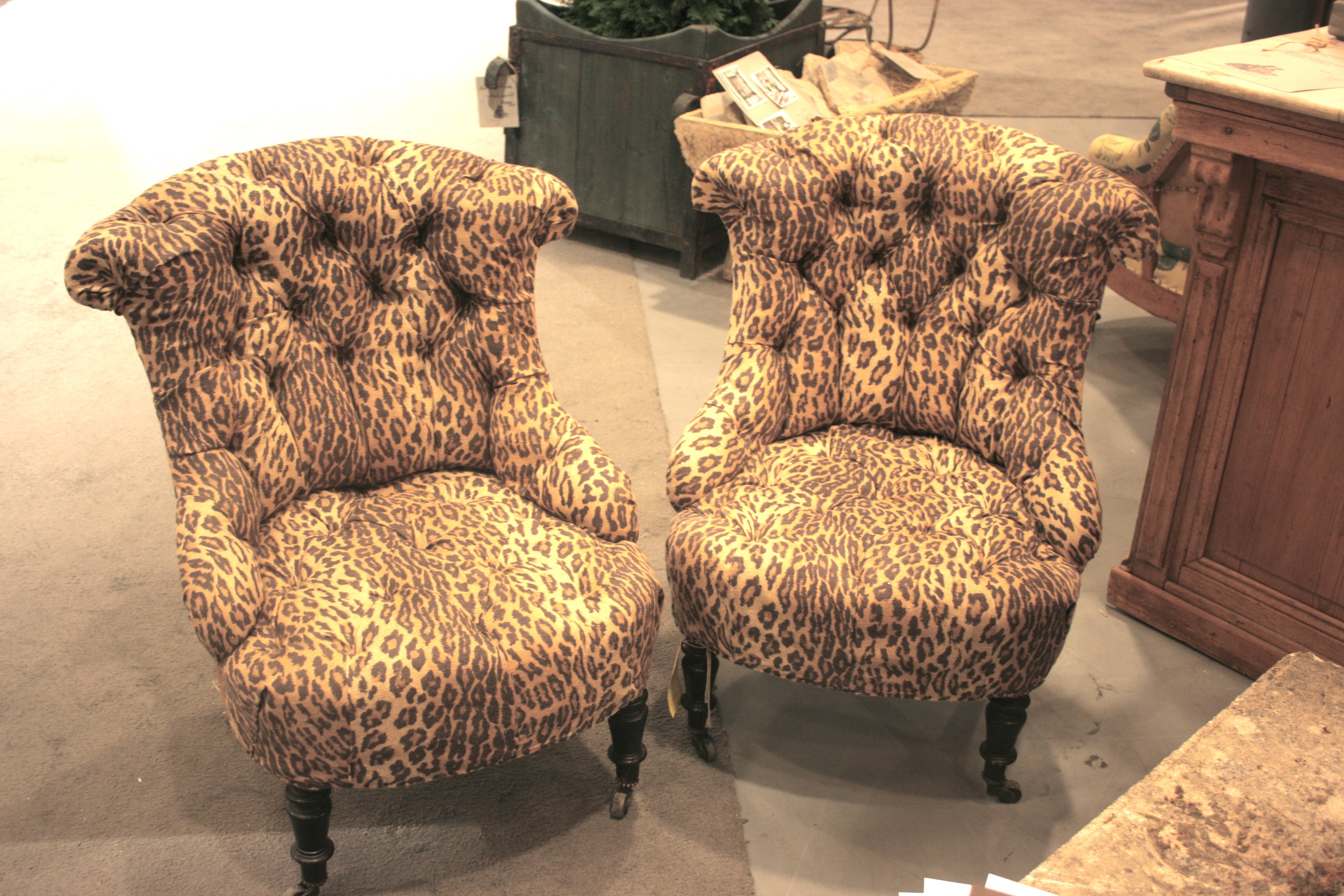 Pair of Napoleon III tufted Salon Chairs For Sale