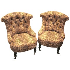 Antique Pair of Napoleon III tufted Salon Chairs