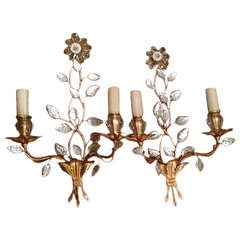 French Maison Bagues Crystal Sconces