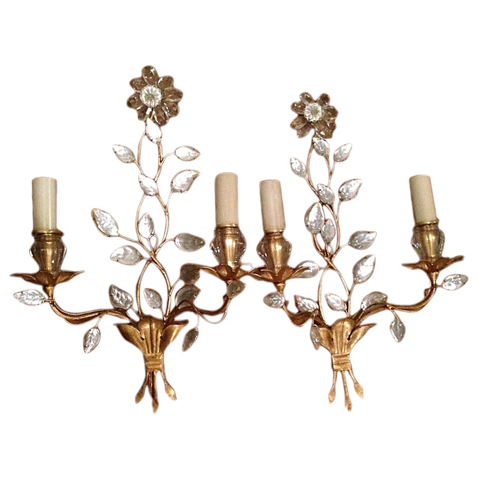 French Maison Bagues Crystal Sconces