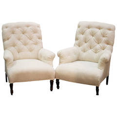 Pair of 1880s French Tufted Club Chairs