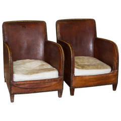 Pair of 1920s French Leather Club Chairs