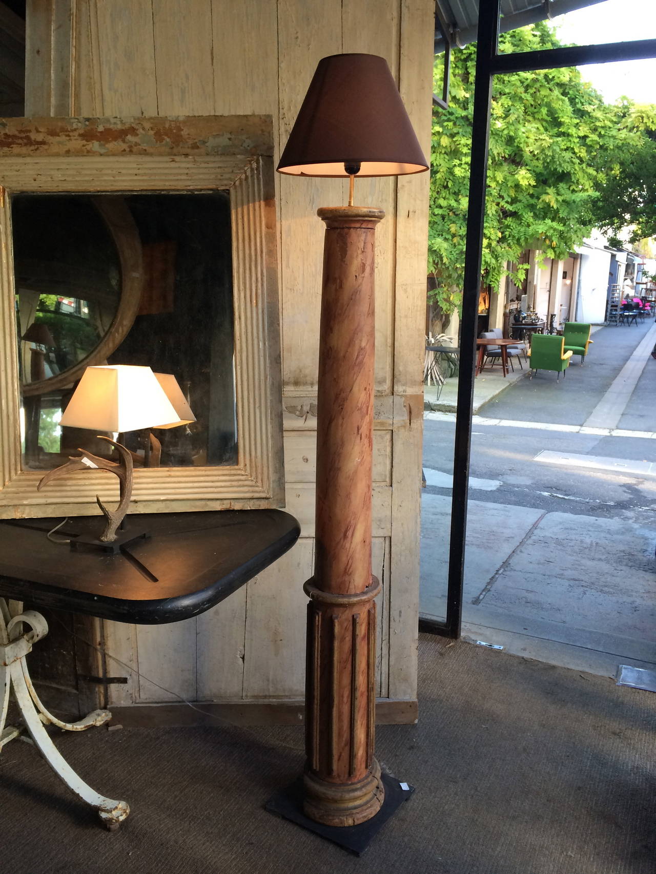 Pair of 19th Century French Faux Marble Column Lamps In Good Condition For Sale In Nashville, TN