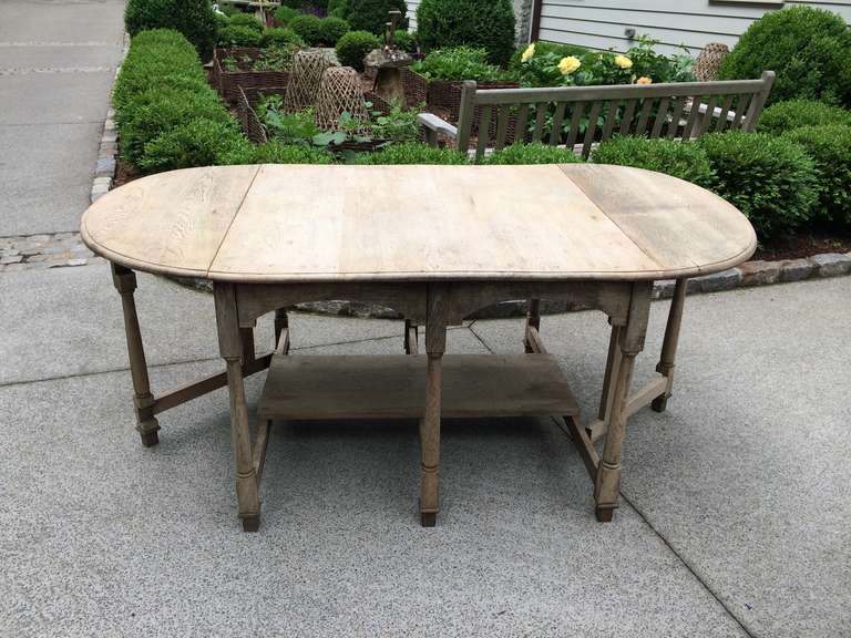 19th Century French Bleached Oak Drop Leaf Gate-Leg Dining Table