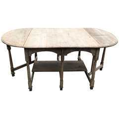 19th Century French Bleached Oak Drop Leaf Gate-Leg Dining Table